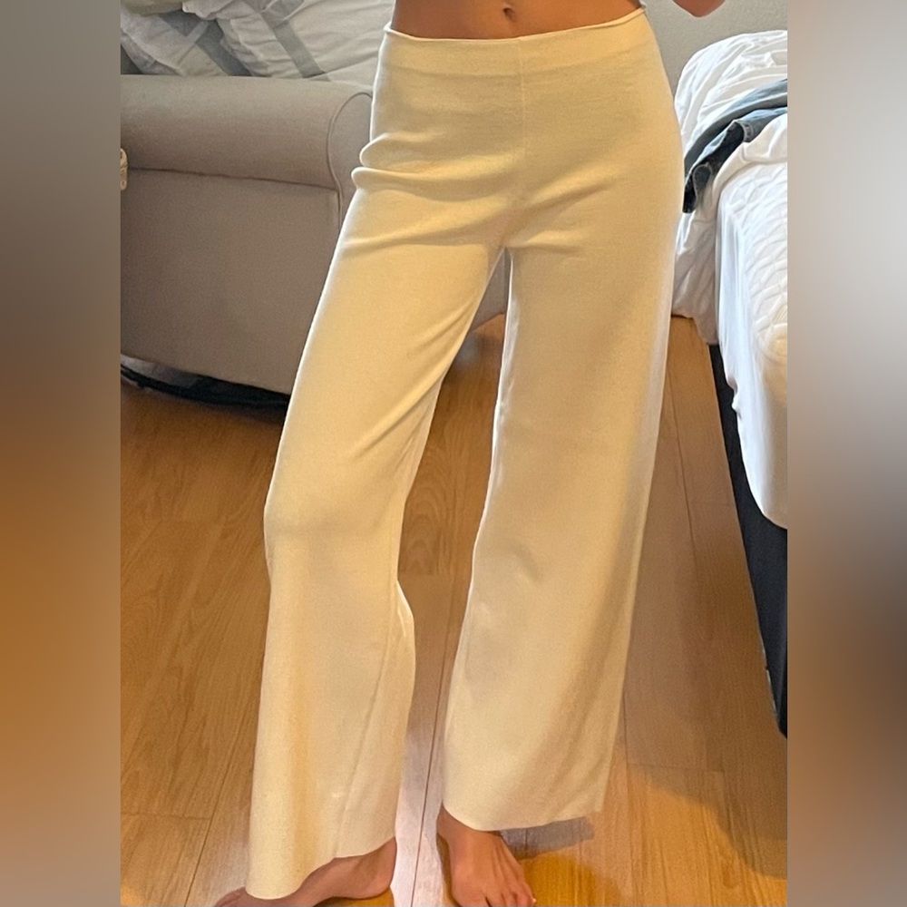 Mansur Gavriel Cream Wide-Leg Knit Pants